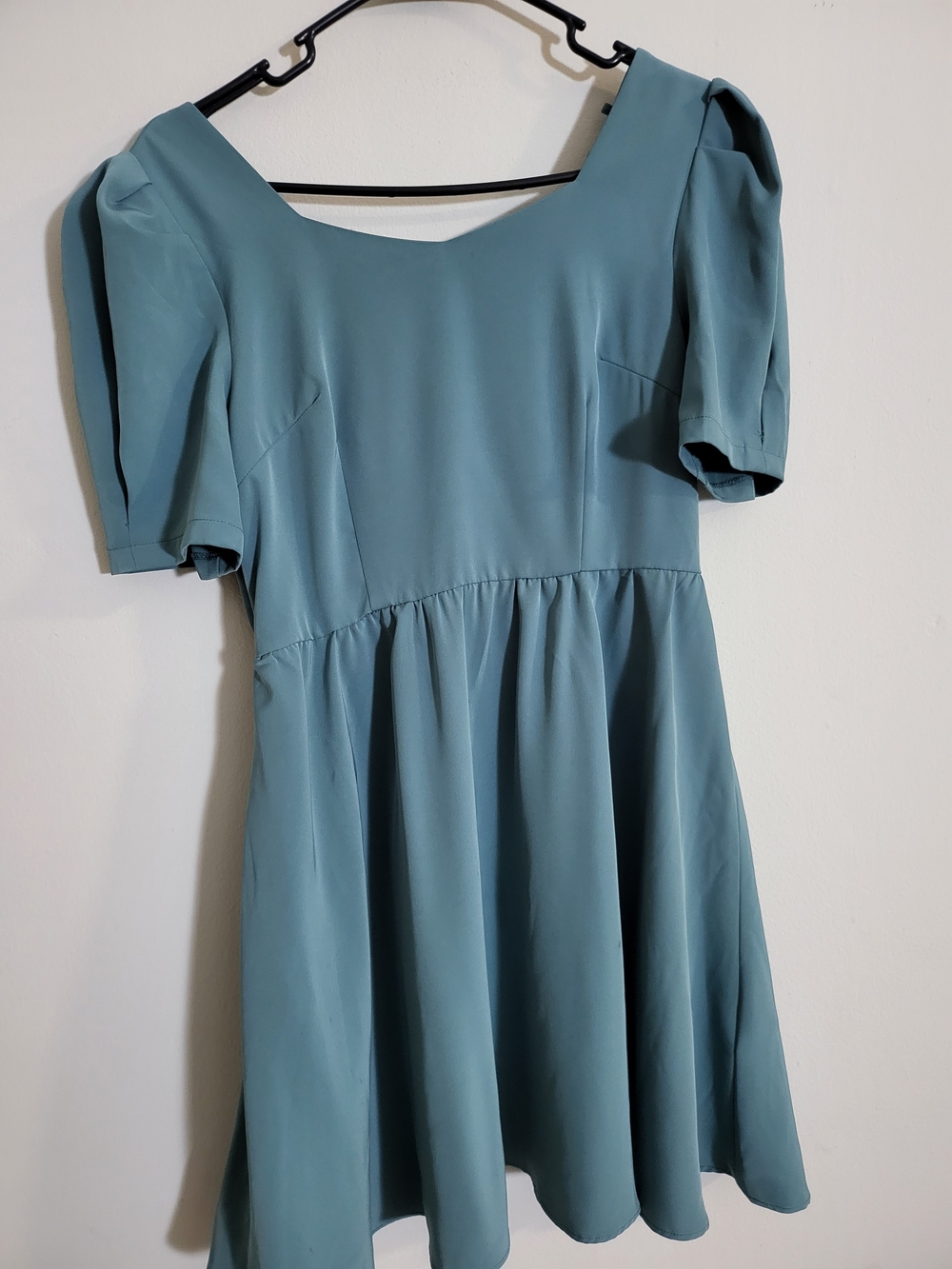 Scoop Neck Puff Sleeve Dress in Teal Blue